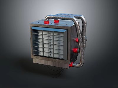Industrial Ventilation Equipment with Metal Casing Grille Structure Red Knobs and Pipes 3d model