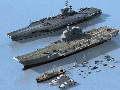 Modern aircraft carrier of various ships 3d model