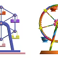 Colorful Amusement Park Rides Including Ferris Wheel And Carousel Teacups With Stars And Flower Design