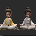 Two Game and Movie Characters in Traditional Robes with Buns Hairstyle Meditating