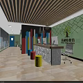 School Classroom Interior With Desks Chairs Projection Screen Blackboards And Bookshelves