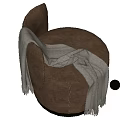 Modern Gray Leather Ottoman With Fringe Blanket And Metal Base