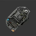 Audi Car Engine with Mechanical Components Pipes and Battery in Engine Bay 3d model