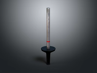 Shiny Vertical Metal Rod With Black Base And Red Ring Decoration 3d model