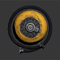 Yellow Gas Cylinder With Metal Valve And Black Base On Dark Background