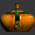 Orange Glossy Teapot With Green Lid And Handle For Daily Household Use