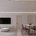 Modern Minimalist Living and Dining Room Interior With Dining Table Sofa and TV Wall 3d model