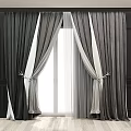 Elegant Dark And Light Double Layer Curtains With Sheer Panels And Tiebacks For Window 3d model