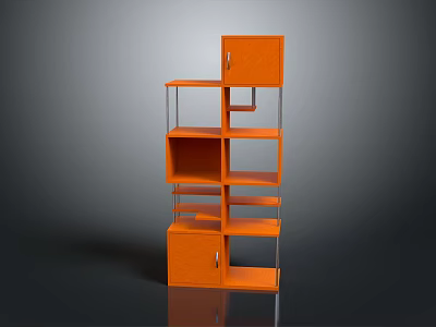 Orange Multi Tiered Storage Shelf With Open Closed Compartments And Metal Frames 3d model
