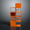 Orange Multi Tiered Storage Shelf With Open Closed Compartments And Metal Frames 3d model