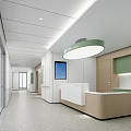Modern Hospital Outpatient Clinic Corridor With Reception Desk Green Cabinets And Glass Doors