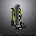 Industrial Cylindrical Device With Yellow Black Stripes Yellow Canister Black Hoses And Red Component