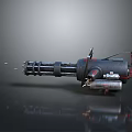 Military Style Rotary Barrel Weapon Featuring Black Metal Body And Red Accents