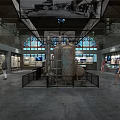 Industrial Museum Interior Featuring Large Vintage Equipment Display Boards And Visitors