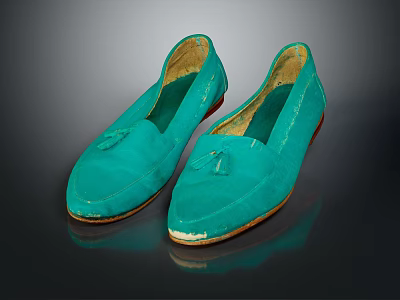 Turquoise Loafers With Tassel Detail Vintage Distressed Casual Shoes Design 3d model