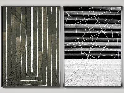 Modern Abstract Wall Art with Textured Line Patterns in Dark and Black White 3d model
