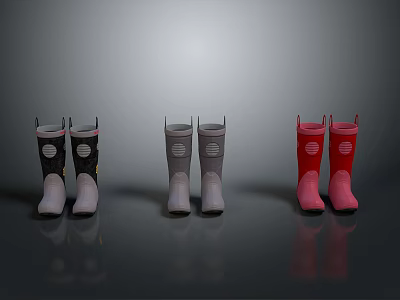 Stylish Black Gray And Red Rain Boots Trendy Footwear On 3d model