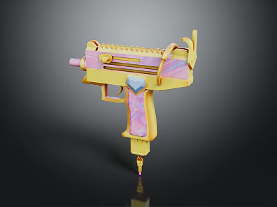 Cute Yellow And Pink Toy Gun With Heart Design And Cartoon Style 3d model