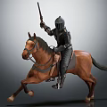 Game Movie Character in Armor Riding Running Brown Horse Holding Spear