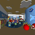 Colorful Kindergarten Playroom With Alphabet Blocks Slide Cloud Decorations And Red Balls