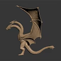 Golden Dragon Sculpture Artisan Carved With Spread Wings And Intricate Details