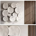 White Circular Wall Hangings With Radial Texture And Wooden Stripes For Modern Wall Decoration
