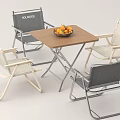 Foldable Wooden Dining Table Set With Woven Chairs And Fruit Bowl