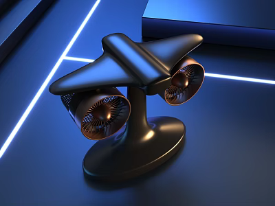 Black Desktop Dual Fan with Metallic Blades and Modern Design for Home Use 3d model