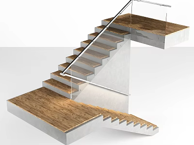 Modern Staircase Design With Wooden Treads Glass Handrail And Concrete Structure 3d model