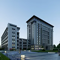 Modern High rise Office Building With Glass Curtain Wall And Plaza Landscaping