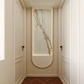 Elegant Modern Foyer Hallway With Marble Wall Decor Recessed Lighting And White Panel Doors