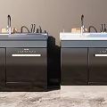 Modern Kitchen With Black Cabinets Sink Faucet Knives And Cutting Board For Daily Washing