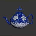 Blue And White Decorative Teapot With Cherry Blossom Patterns And Crackle Glaze