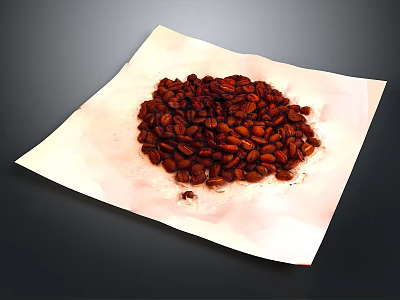 Roasted Coffee Beans Arranged On White Paper Surface For Visual Presentation 3d model