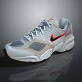 Gray And White Sporty Sneakers With Red Logo Mesh Design And Comfortable Sole