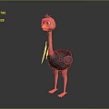 Cartoon Ostrich With Pink Neck Black Body Yellow Beak And Standing Pose