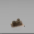 Traditional Red Brick Building Model With Tiled Roofs Dome Small Windows And Arched Entrance