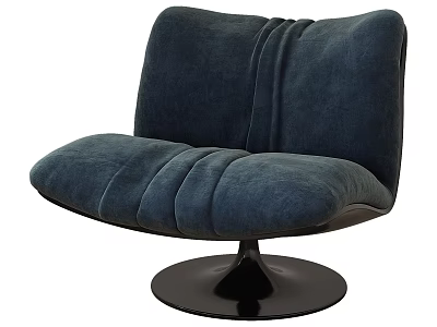 Plush Navy Blue Accent Chair with Stitched Seat Backrest and Black Circular Base 3d model