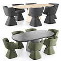 Modern Dining Table And Chair Set With Oval Marble Top And Green Upholstered Seats