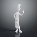 White Chef Figurine Wearing Tall Chef Hat And Apron Waving Hand With Spoon