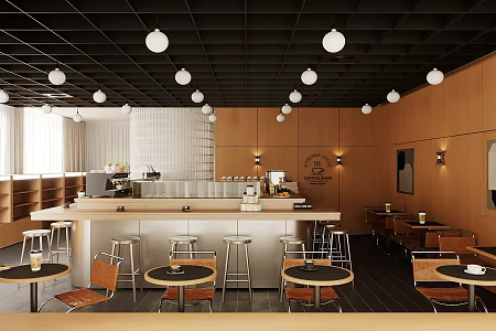 Industrial style coffee shop milk tea shop western restaurant tea room booth area coffee table and chair restaurant water bar table leisure chair single chair bar stool coffee machine grinder 3d model
