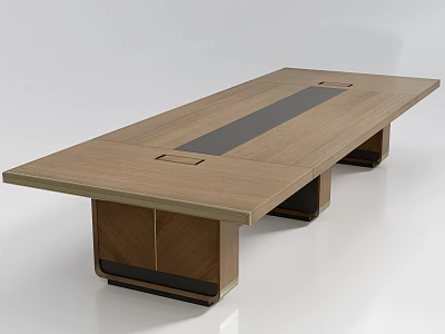 Modern Wooden Conference Table With Central Dark Strip And Geometric Legs Design 3d model