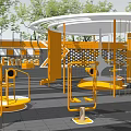 Outdoor Modern Children's Play Area With Yellow Climbing Structures Round Canopy And Safety Flooring