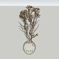 White Spherical Vase With Dried Brown Flowers On White Background 3d model