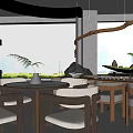 Modern Tea House Interior With Round Tables Wooden Chairs And City View Windows