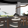 New Chinese Style Teahouse Club Tea Room Tea Tasting Area Tea Table and Chair Combination Ancient Style Tea Room Leisure Chair Indoor Landscape Sick Solid Wood Tea Table and Chair 3d model