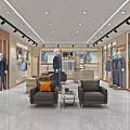 Modern Men's Clothing Store Interior With Suits Shirts Mannequins Sofa And Coffee Table