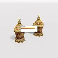Two Golden Lanterns With Intricate Patterns Top Ring And Decorative Base