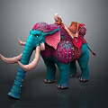 Fantasy Teal Elephant With Pink Ears And Decorative Brown Saddle For Character Riding