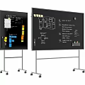 Black Mobile Whiteboard Hanging Items with Blueprints Sticky Notes and Diagrams